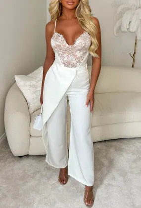 Lavishly Luxe White Wrap Over Elasticated Back Trousers