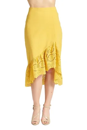 Marigold Aster Hi-Lo Lace Trim Cotton Skirt with Scalloped Hem