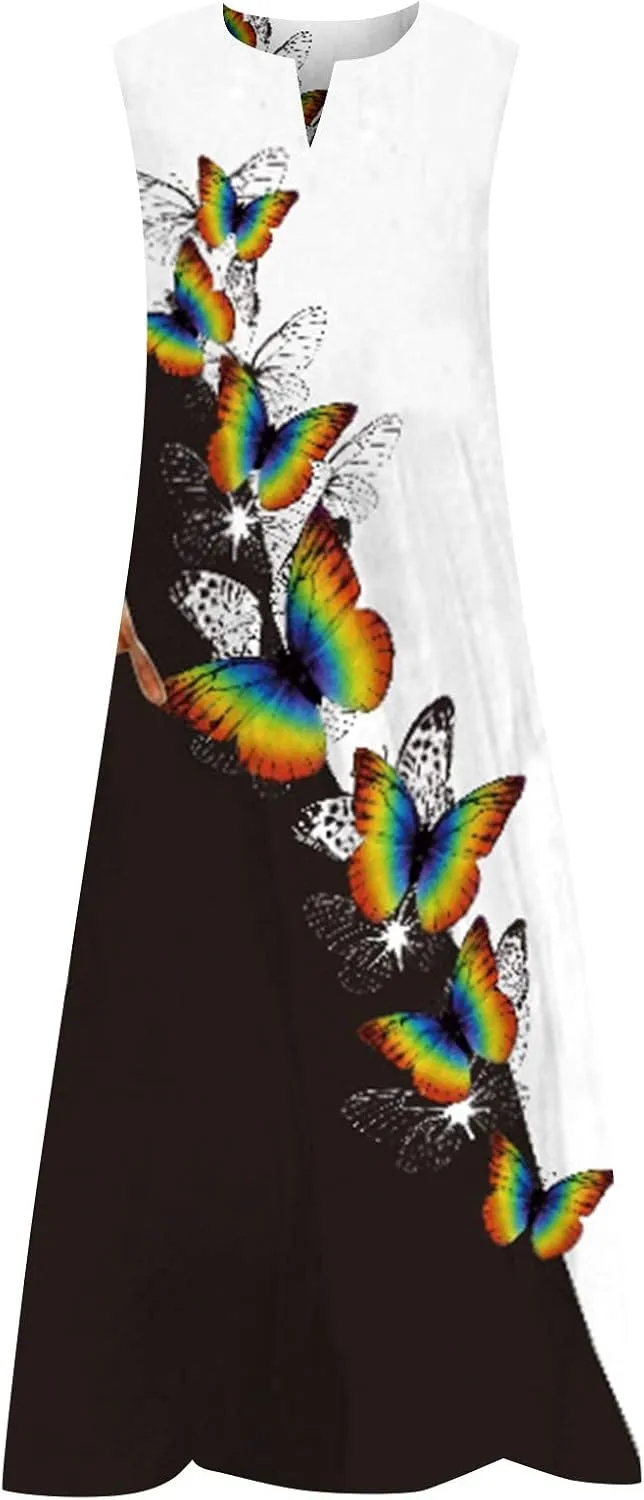 Maxi Dresses for Women 2024 Casual Plus Size Printed Sundresses with Pockets Trendy V Neck Sun Dress Summer Dress