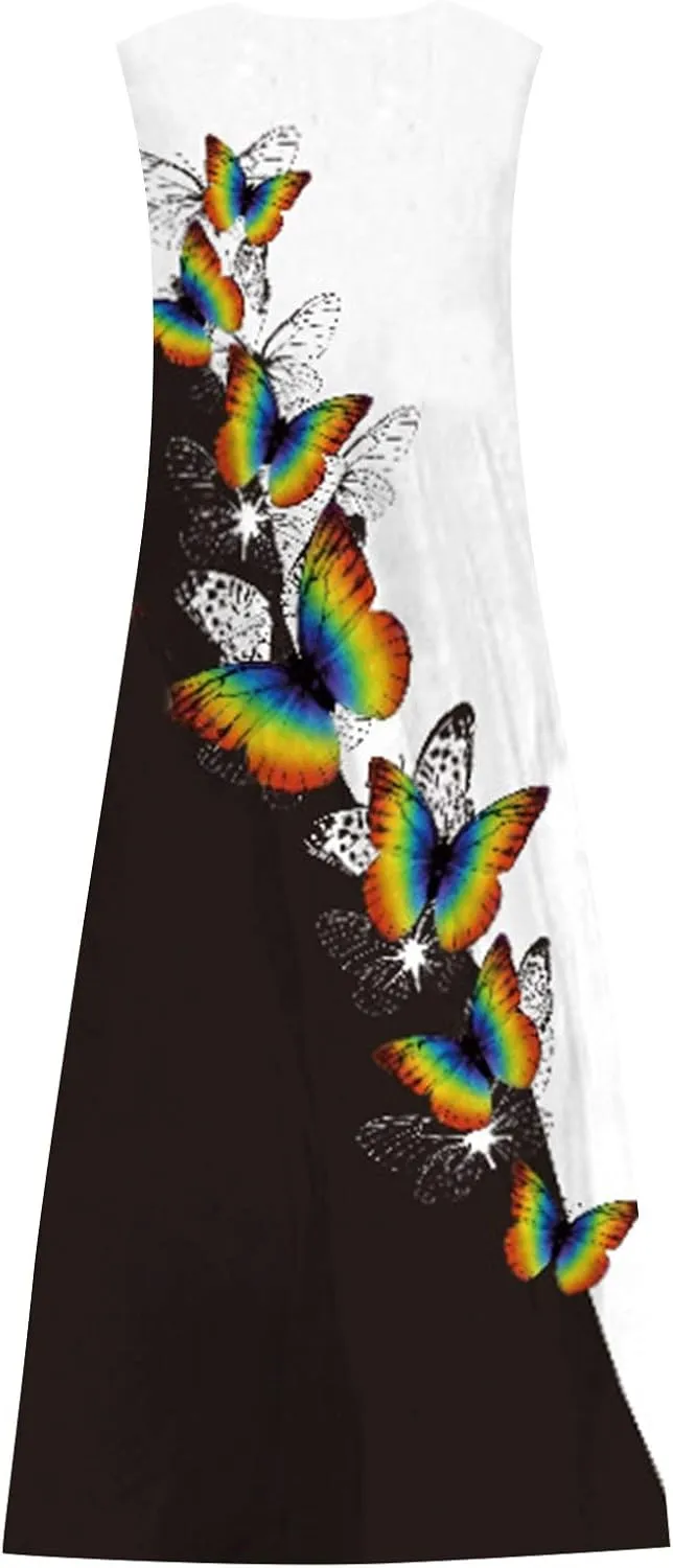 Maxi Dresses for Women 2024 Casual Plus Size Printed Sundresses with Pockets Trendy V Neck Sun Dress Summer Dress