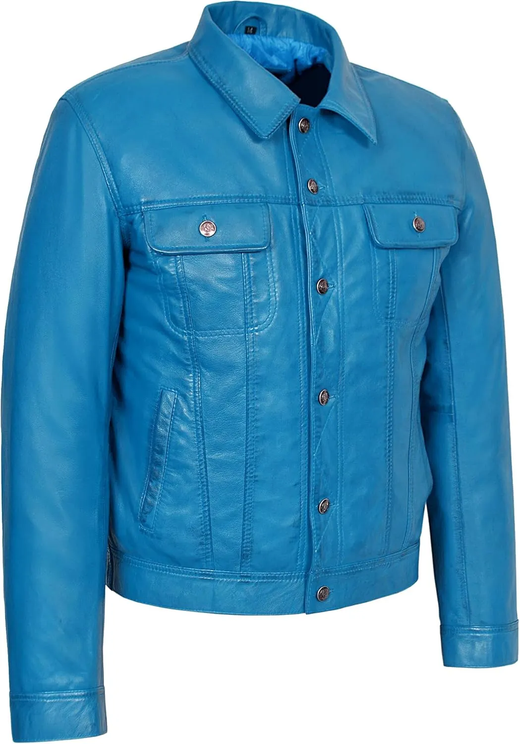 Men's Trucker Classic Western Soft Genuine Leather Shirt Style Denim Look Jacket 1280