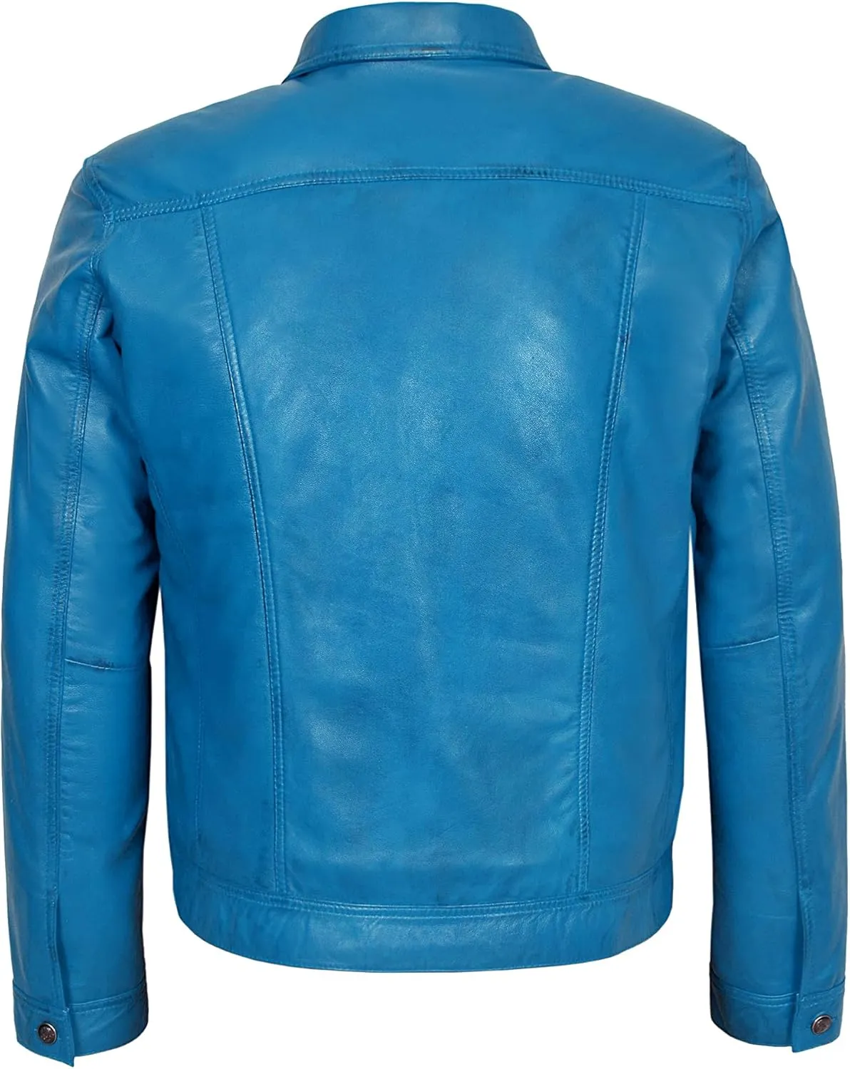 Men's Trucker Classic Western Soft Genuine Leather Shirt Style Denim Look Jacket 1280