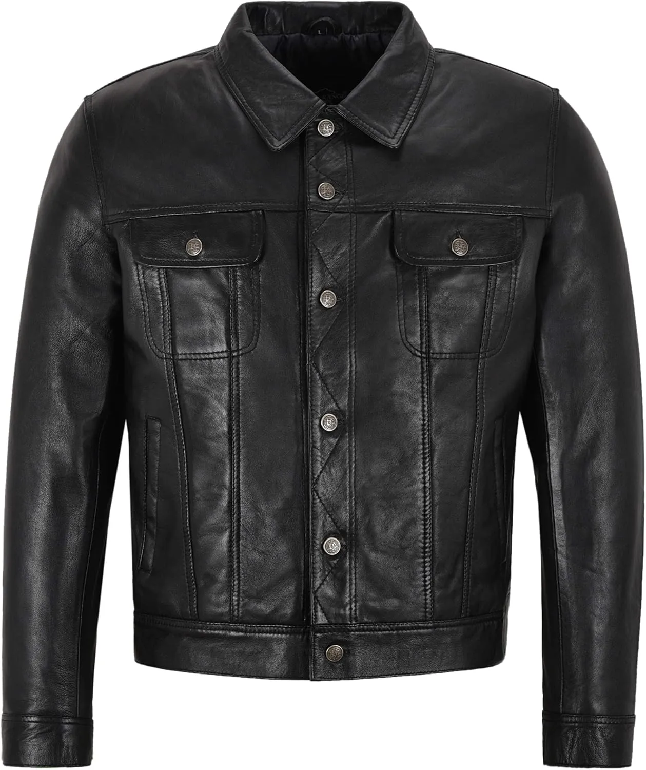Men's Trucker Classic Western Soft Genuine Leather Shirt Style Denim Look Jacket 1280