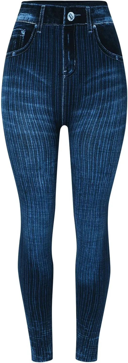 Non See Through Leggings for Women Skimpy Denim Soft & Slim Butt Lifting Tights Stripe Seamless Exercise Running