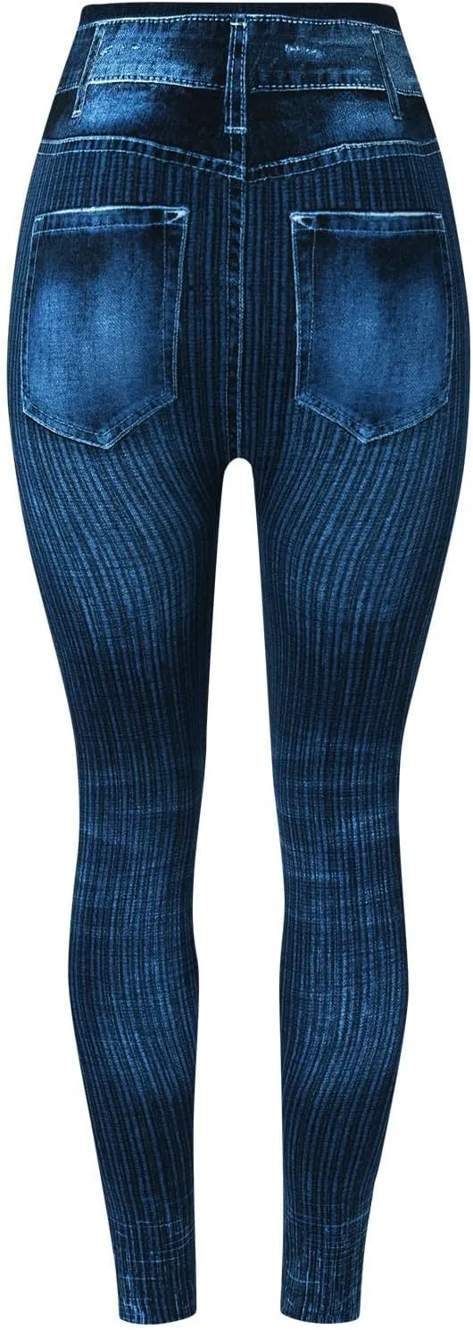Non See Through Leggings for Women Skimpy Denim Soft & Slim Butt Lifting Tights Stripe Seamless Exercise Running