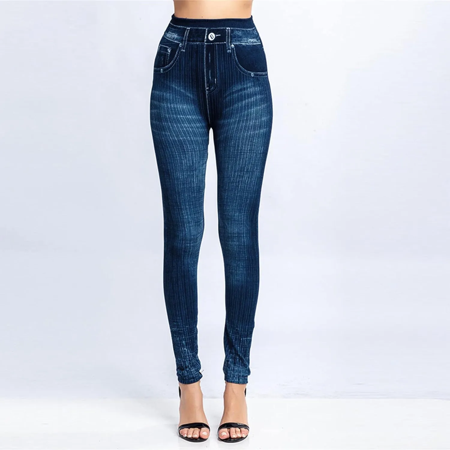 Non See Through Leggings for Women Skimpy Denim Soft & Slim Butt Lifting Tights Stripe Seamless Exercise Running