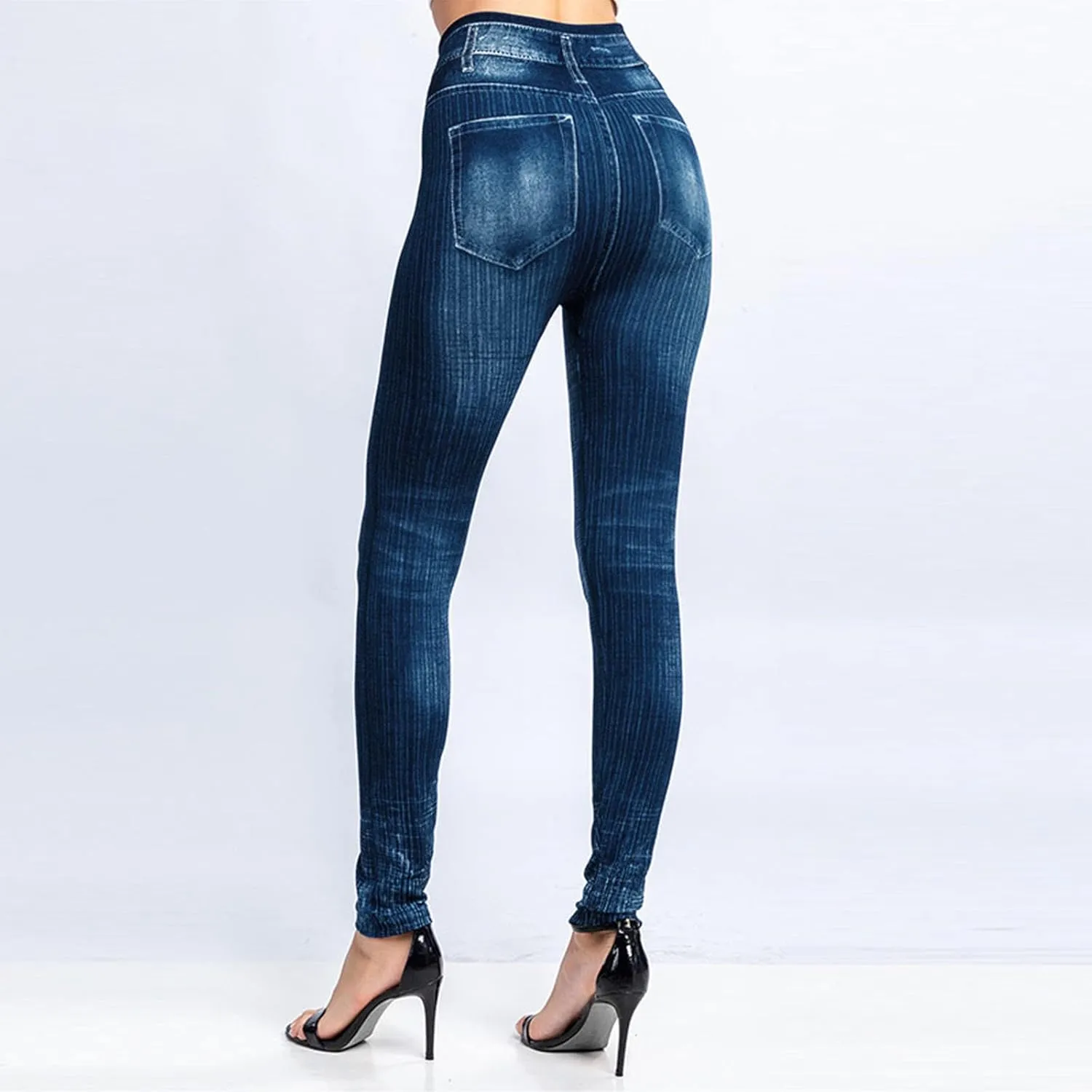 Non See Through Leggings for Women Skimpy Denim Soft & Slim Butt Lifting Tights Stripe Seamless Exercise Running
