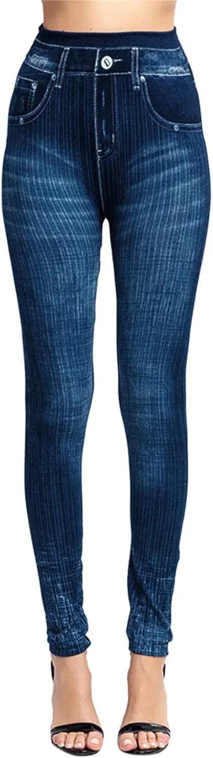 Non See Through Leggings for Women Skimpy Denim Soft & Slim Butt Lifting Tights Stripe Seamless Exercise Running