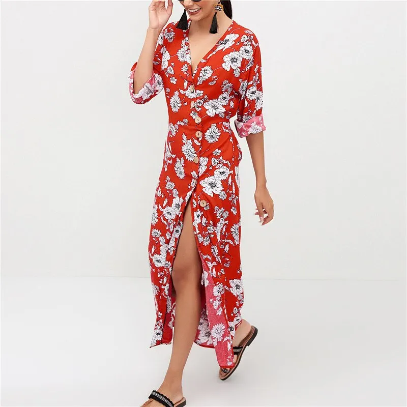Sexy Deep V-neck Party Boho Sundress