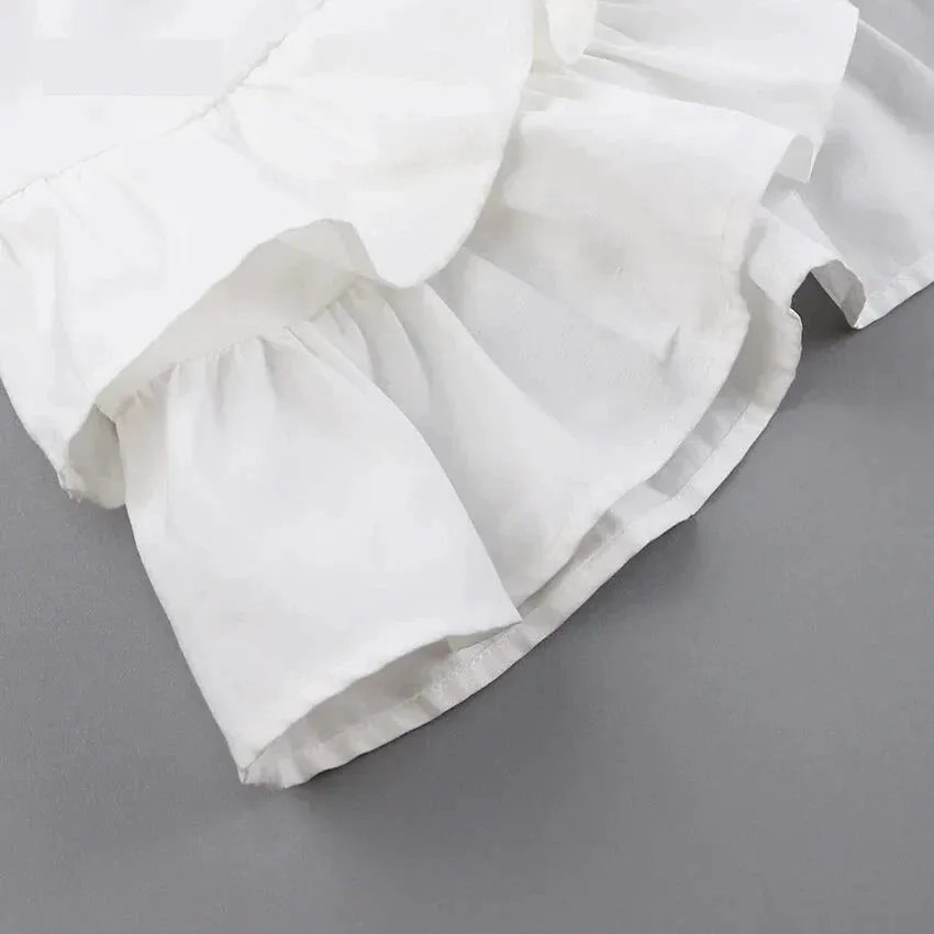 Solid Layered Ruffle Cami Sundress with Side Buttons Applique