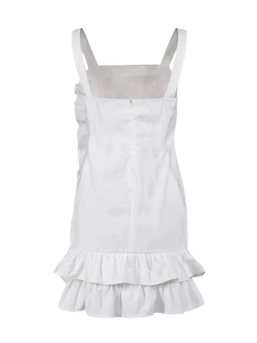 Solid Layered Ruffle Cami Sundress with Side Buttons Applique