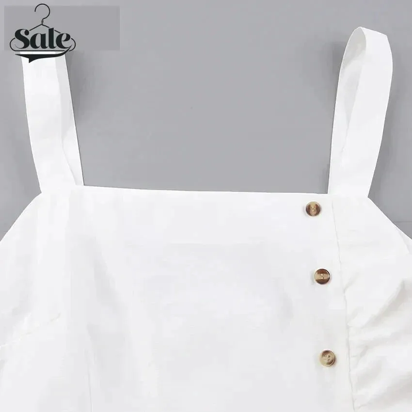 Solid Layered Ruffle Cami Sundress with Side Buttons Applique