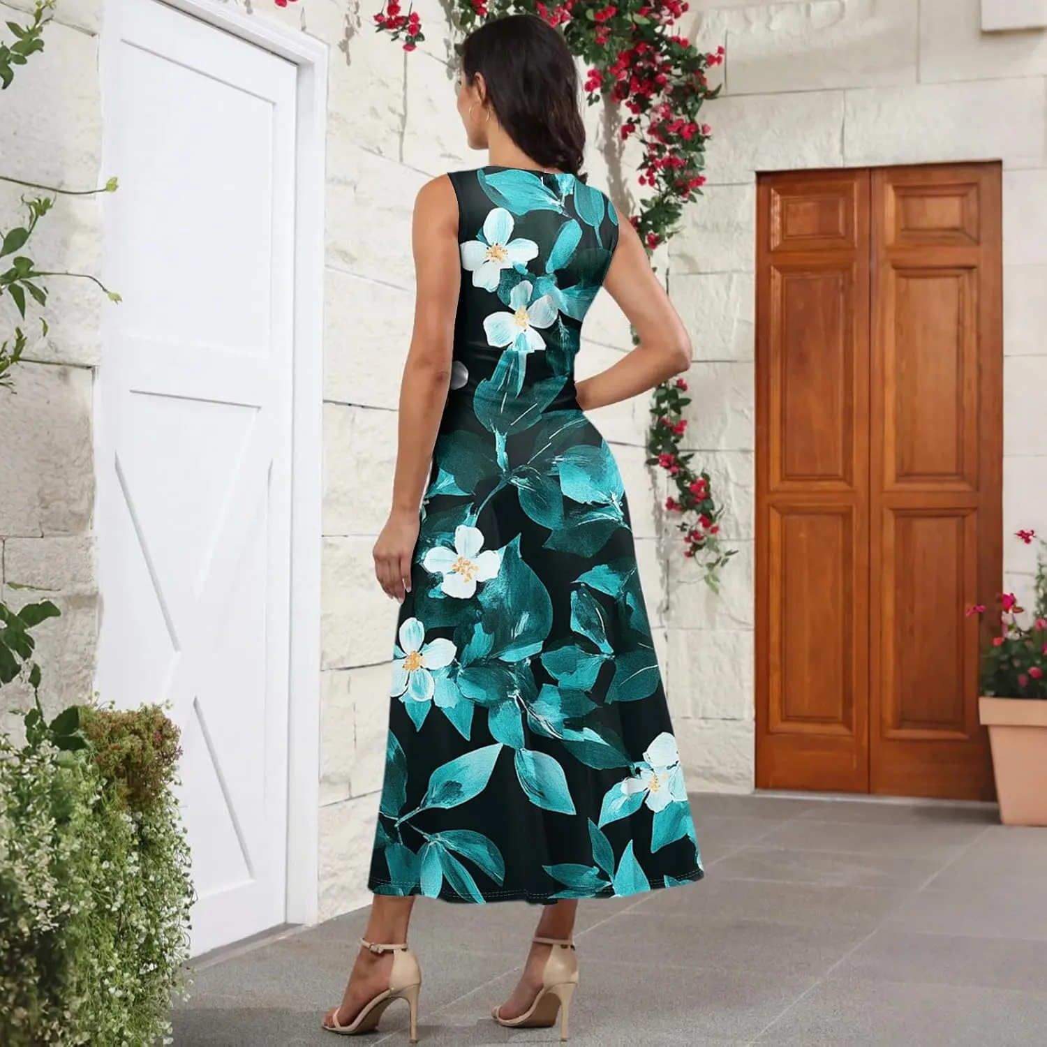 Spring Womens Dresses, Beach 2025 Vacation V-Neck Floral Bohemian Long Sundress