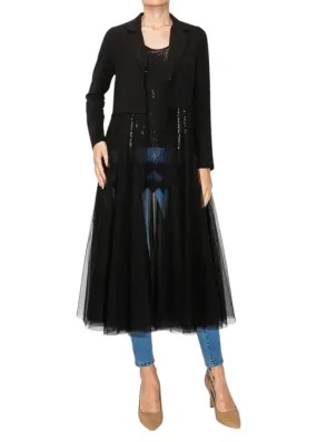 Stevie Black Crop Blazer With Tulle Duster
