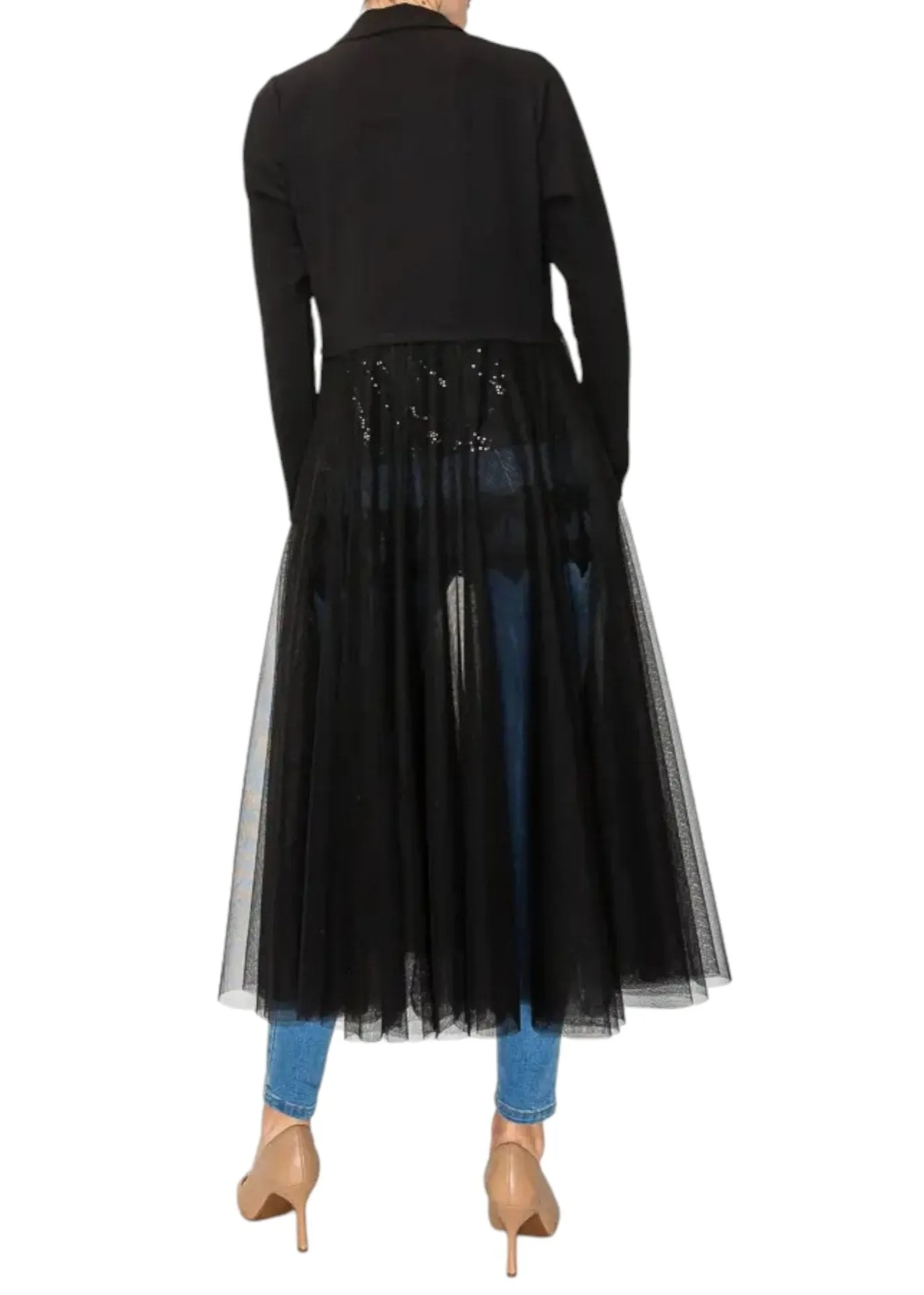 Stevie Black Crop Blazer With Tulle Duster
