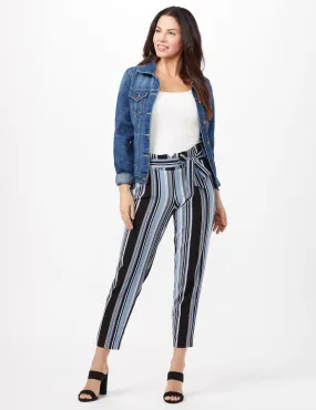 Stripe Pull-On Pants with Tie Waist