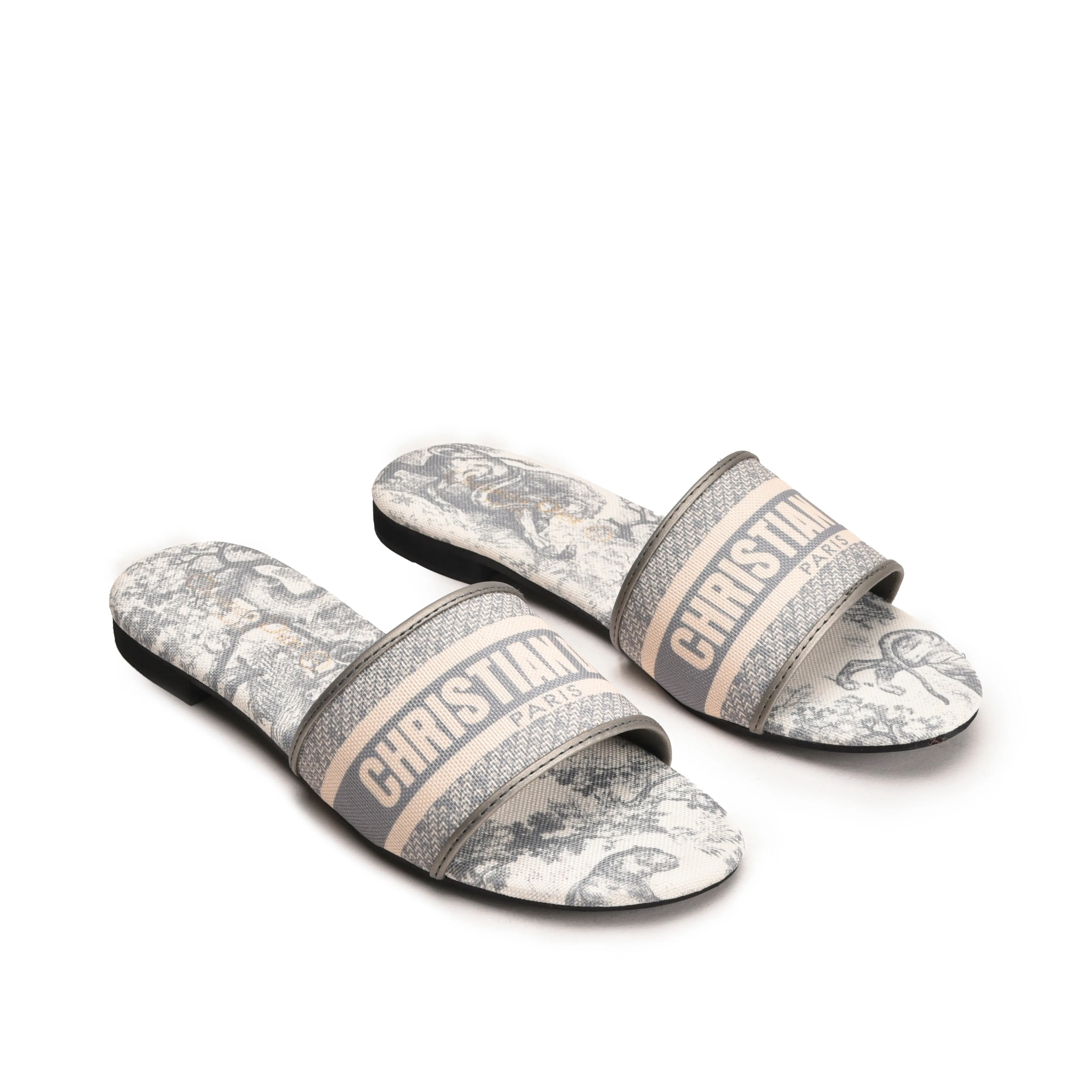 Stylish Grey Slip-On Slippers with Logo Strap | 597J-G