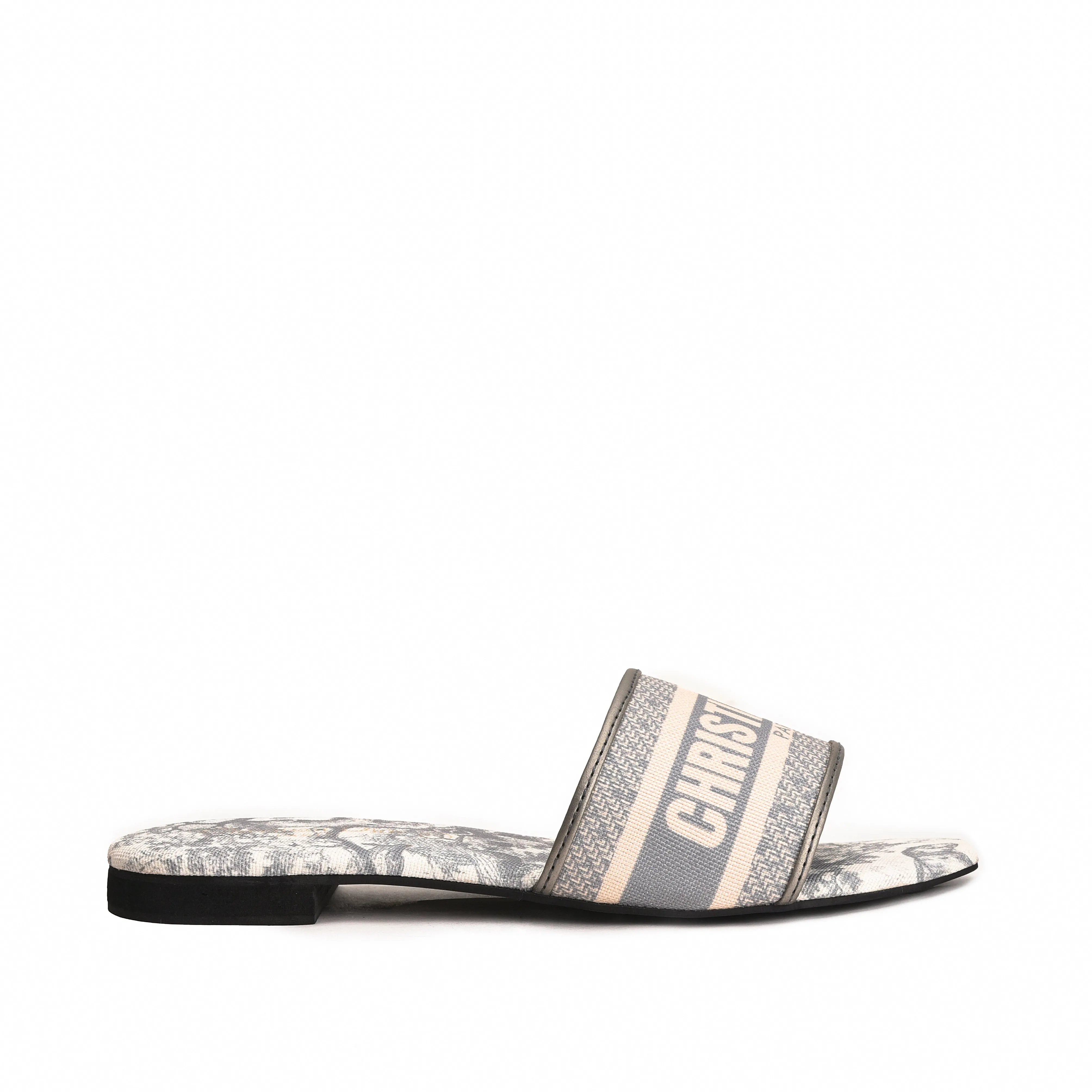 Stylish Grey Slip-On Slippers with Logo Strap | 597J-G