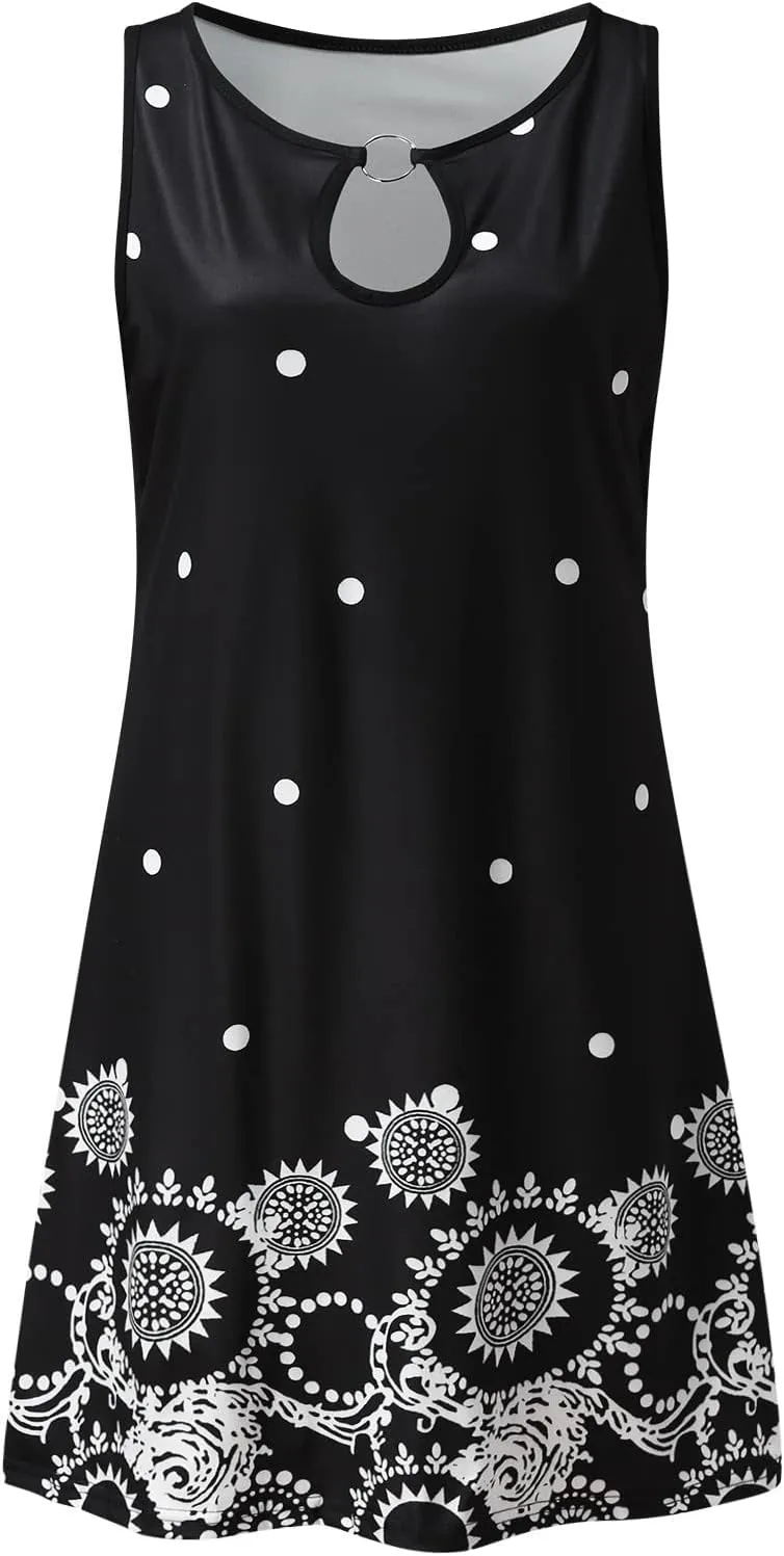 Sundresses for Women 2024 Casual Floral Printed Short Sundress Crewneck Trendy Loose A Line Sun Dress Summer Dresses