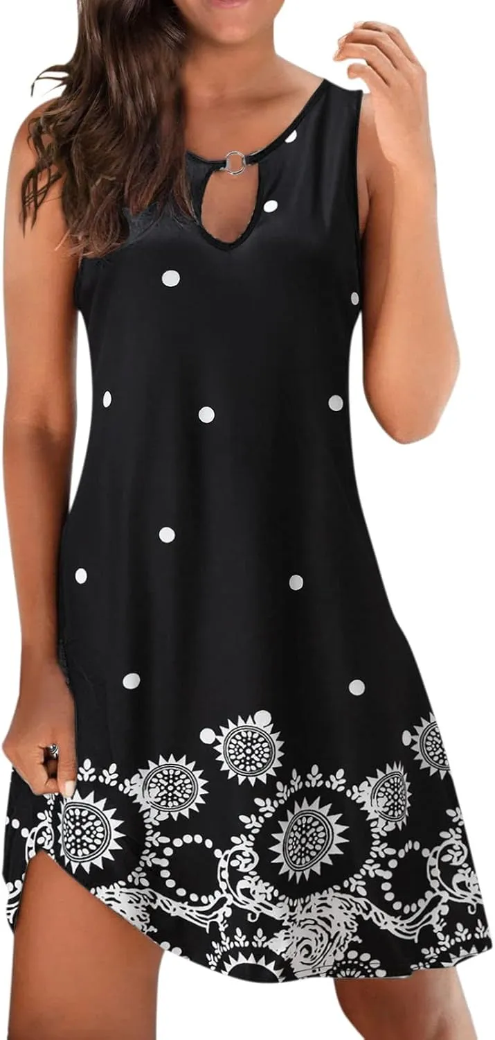 Sundresses for Women 2024 Casual Floral Printed Short Sundress Crewneck Trendy Loose A Line Sun Dress Summer Dresses