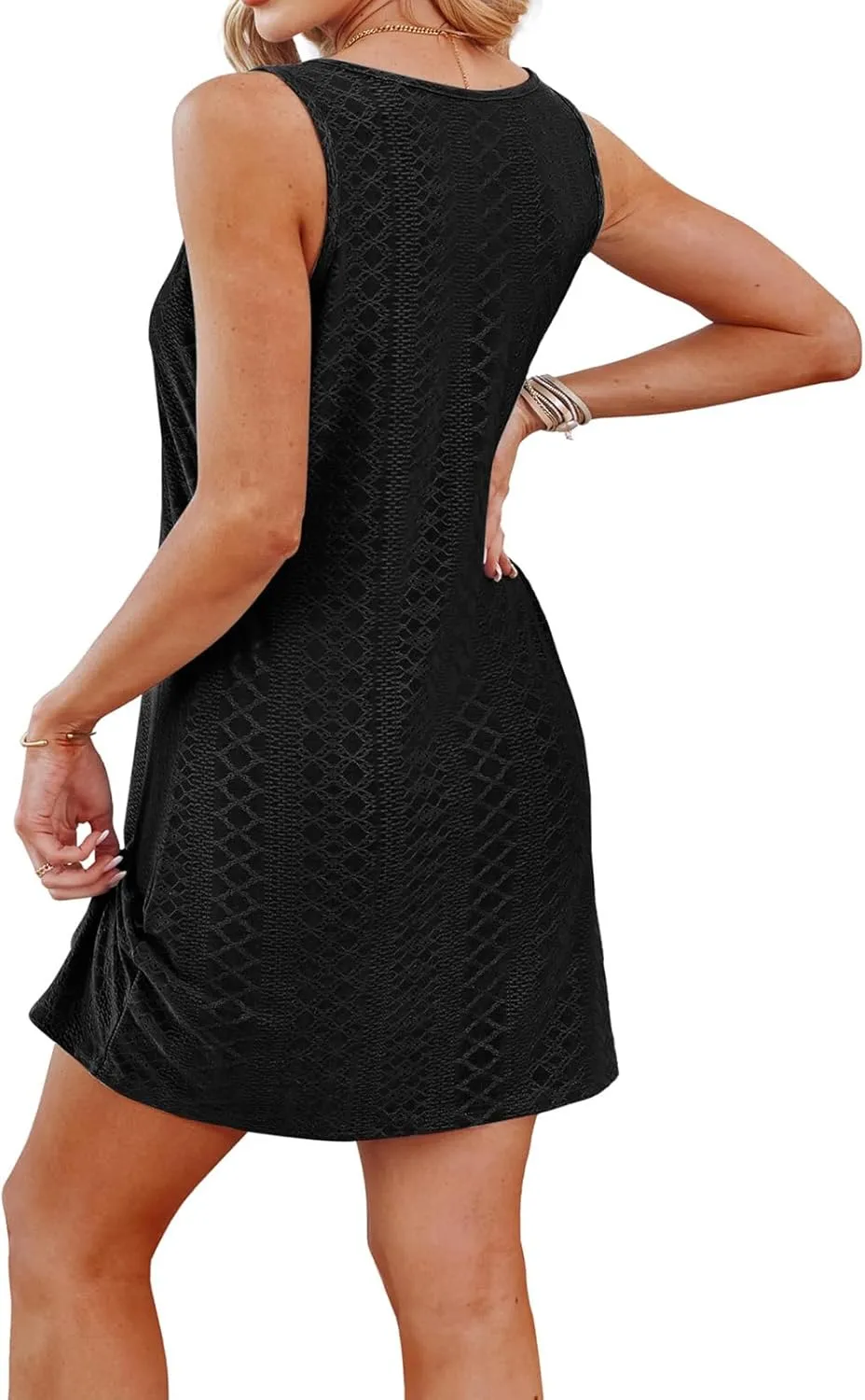 Swimsuit Coverup for Women Sleeveless Crewneck Hollow Out Bathing Suit Coverup Beach Vacation Twisted Knot Dress