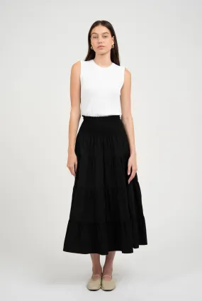 TEXTURED TIERED MIDI FLARED SKIRT