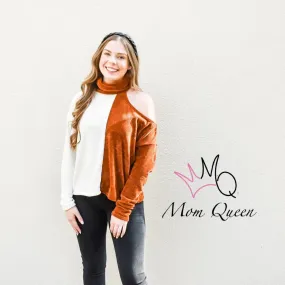The Haley Top: Chenille Color Block Cold Shoulder Top