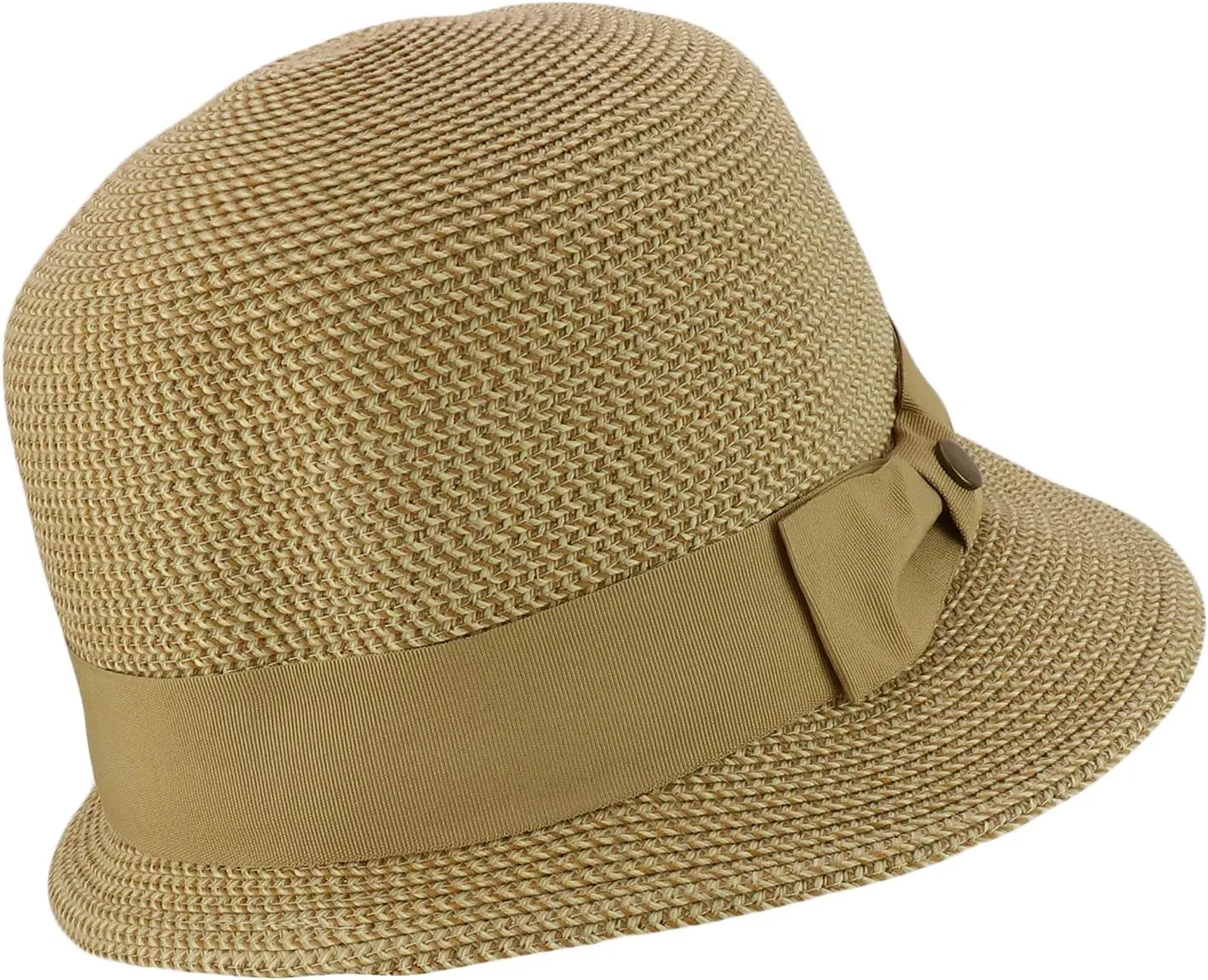 Trendy Apparel Shop UPF 50  Grosgrain Band Slanted Brim Paper Braid Cloche Hat