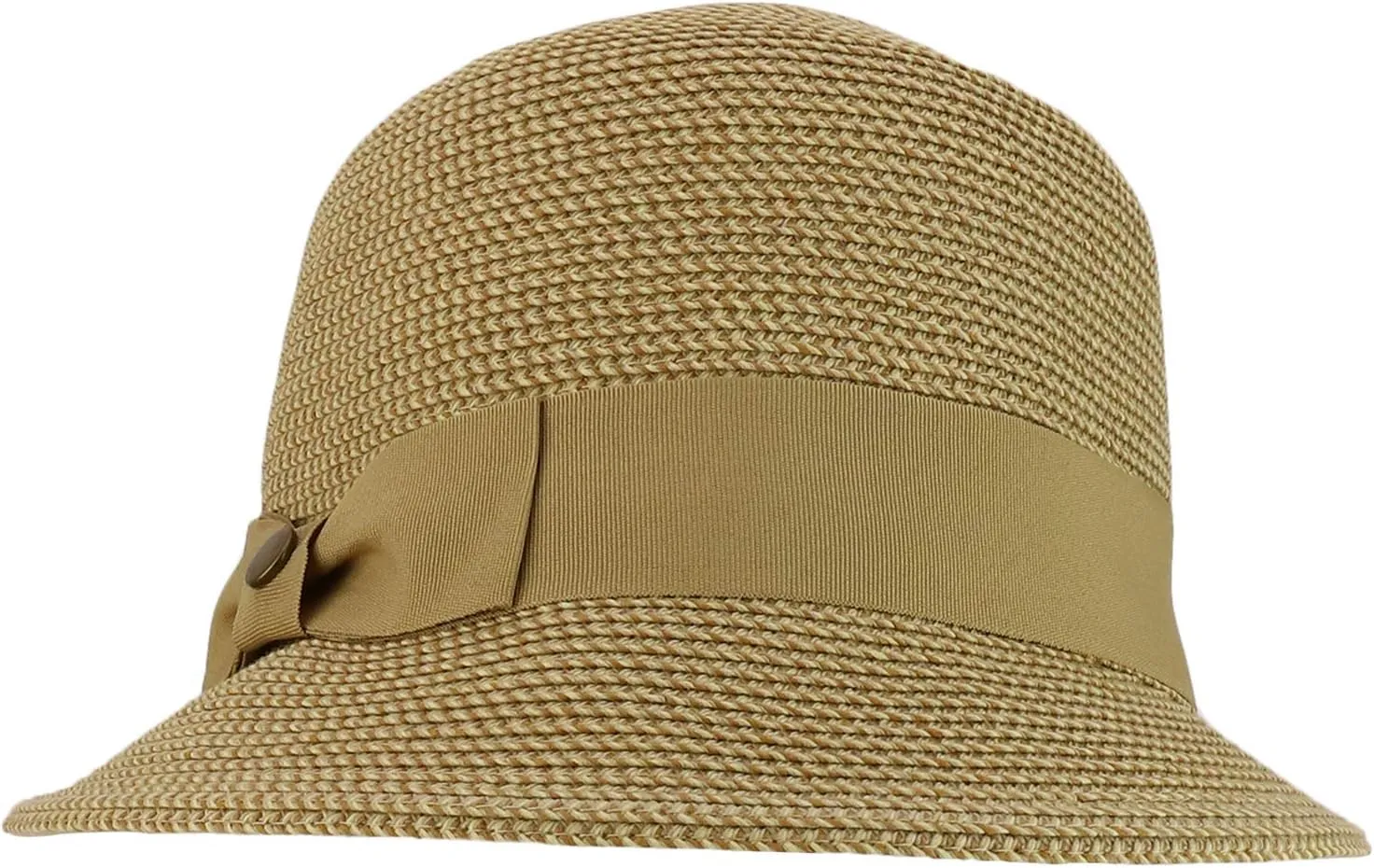 Trendy Apparel Shop UPF 50  Grosgrain Band Slanted Brim Paper Braid Cloche Hat