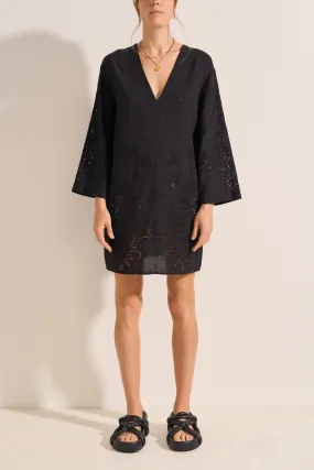 Venus Tunic Black Eyelet Linen Dress