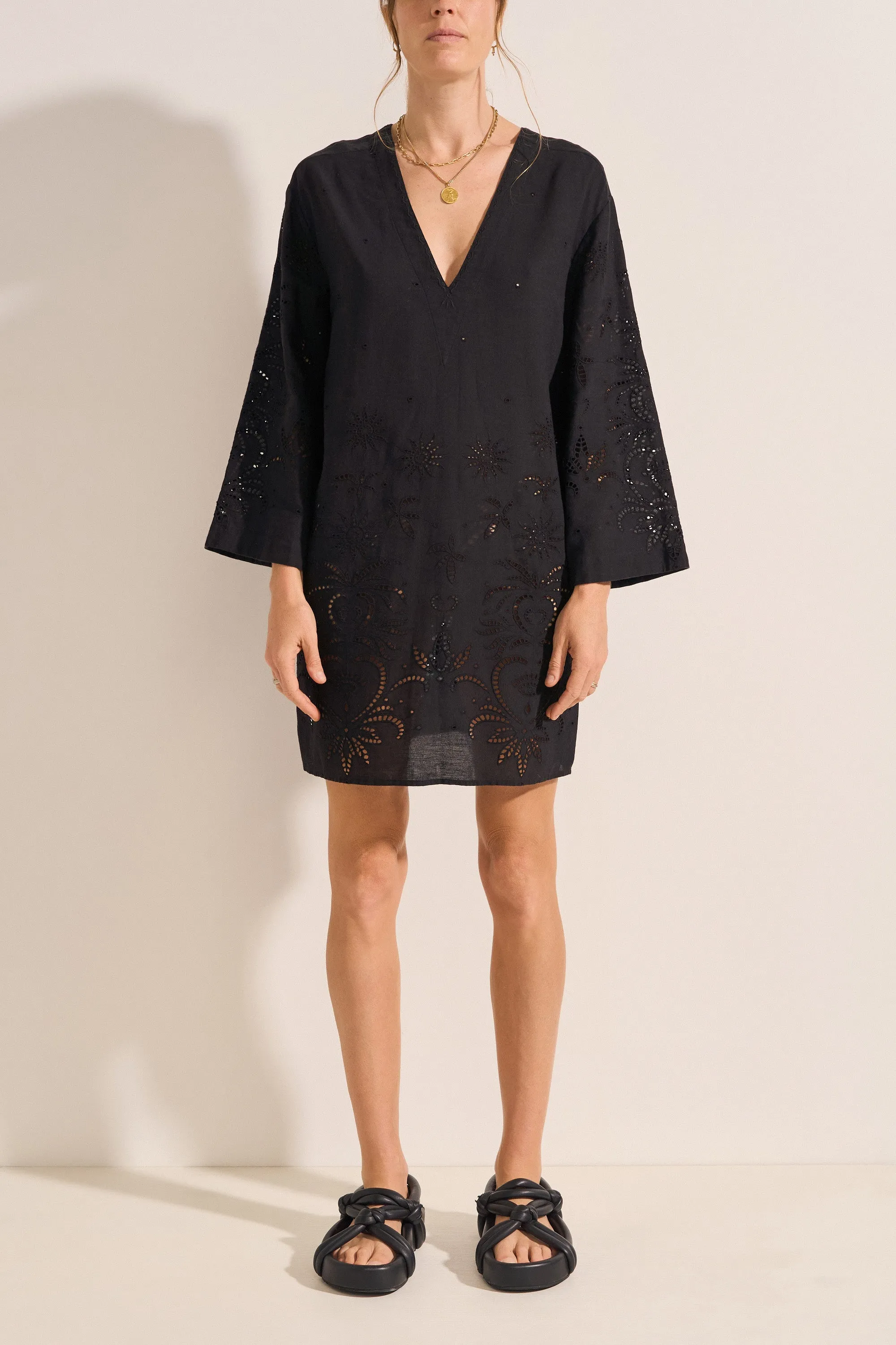 Venus Tunic Black Eyelet Linen Dress