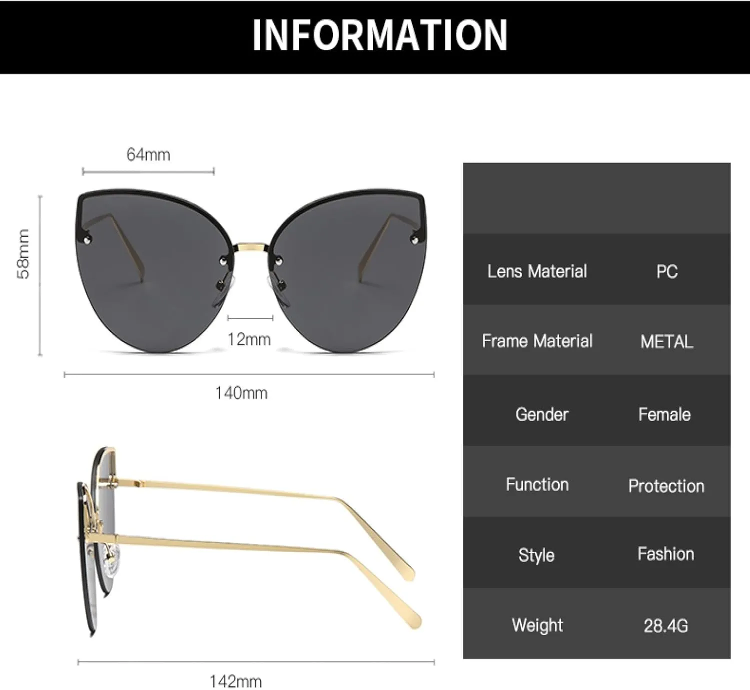 Vintage Cat Eye Rimless Sunglasses Metal Frames Cateye Shades Gradient Uv400 Summer Uv400