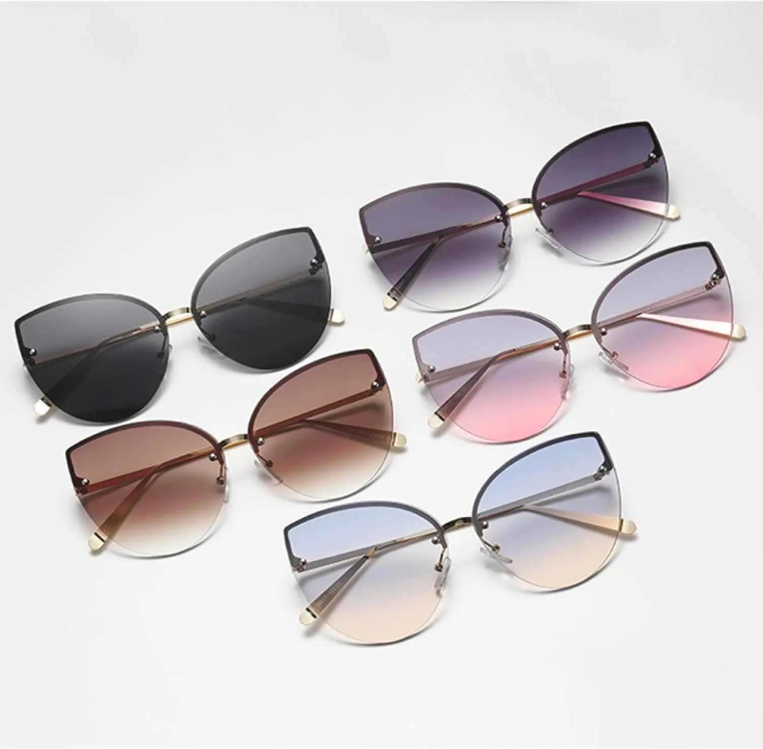 Vintage Cat Eye Rimless Sunglasses Metal Frames Cateye Shades Gradient Uv400 Summer Uv400