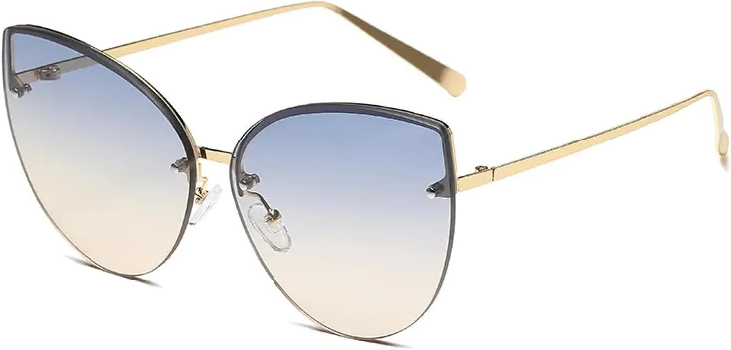 Vintage Cat Eye Rimless Sunglasses Metal Frames Cateye Shades Gradient Uv400 Summer Uv400