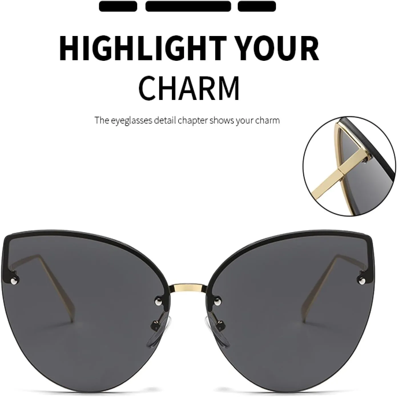 Vintage Cat Eye Rimless Sunglasses Metal Frames Cateye Shades Gradient Uv400 Summer Uv400