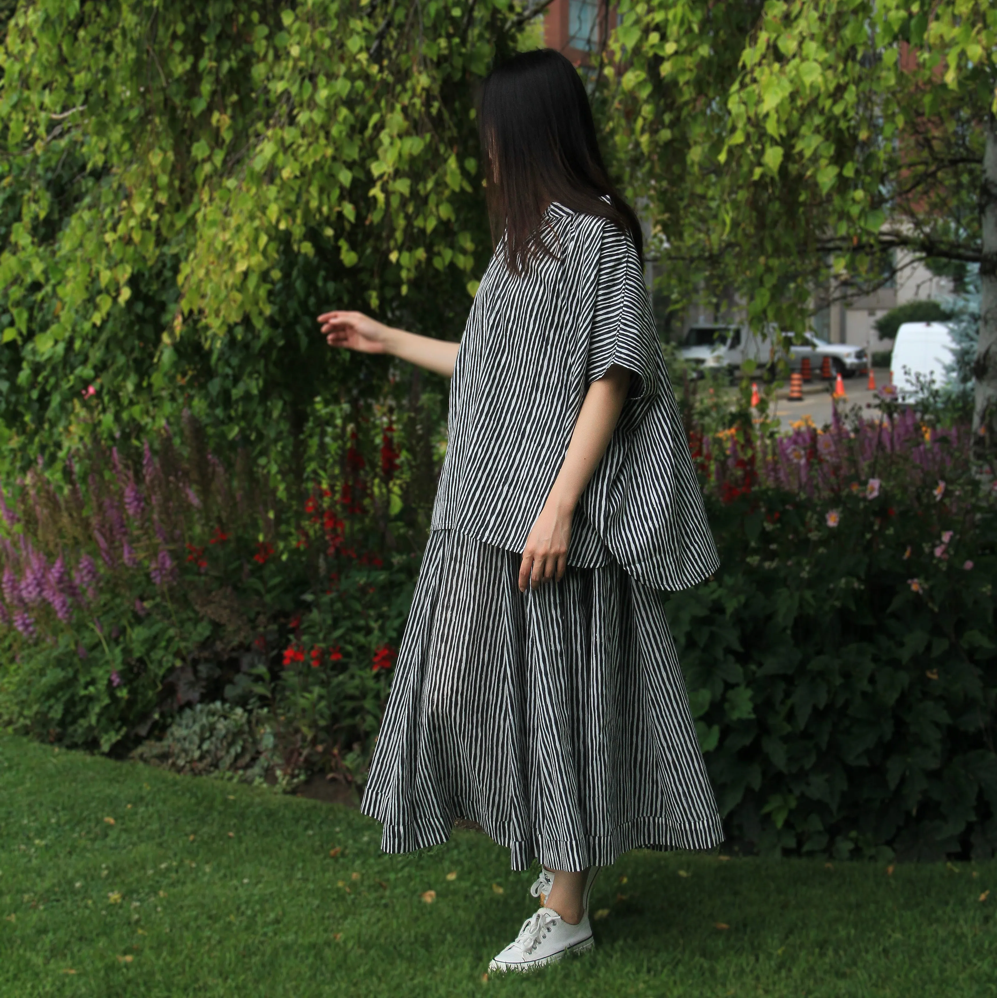 Vivian Skirt in Black and White Wavy Stripe