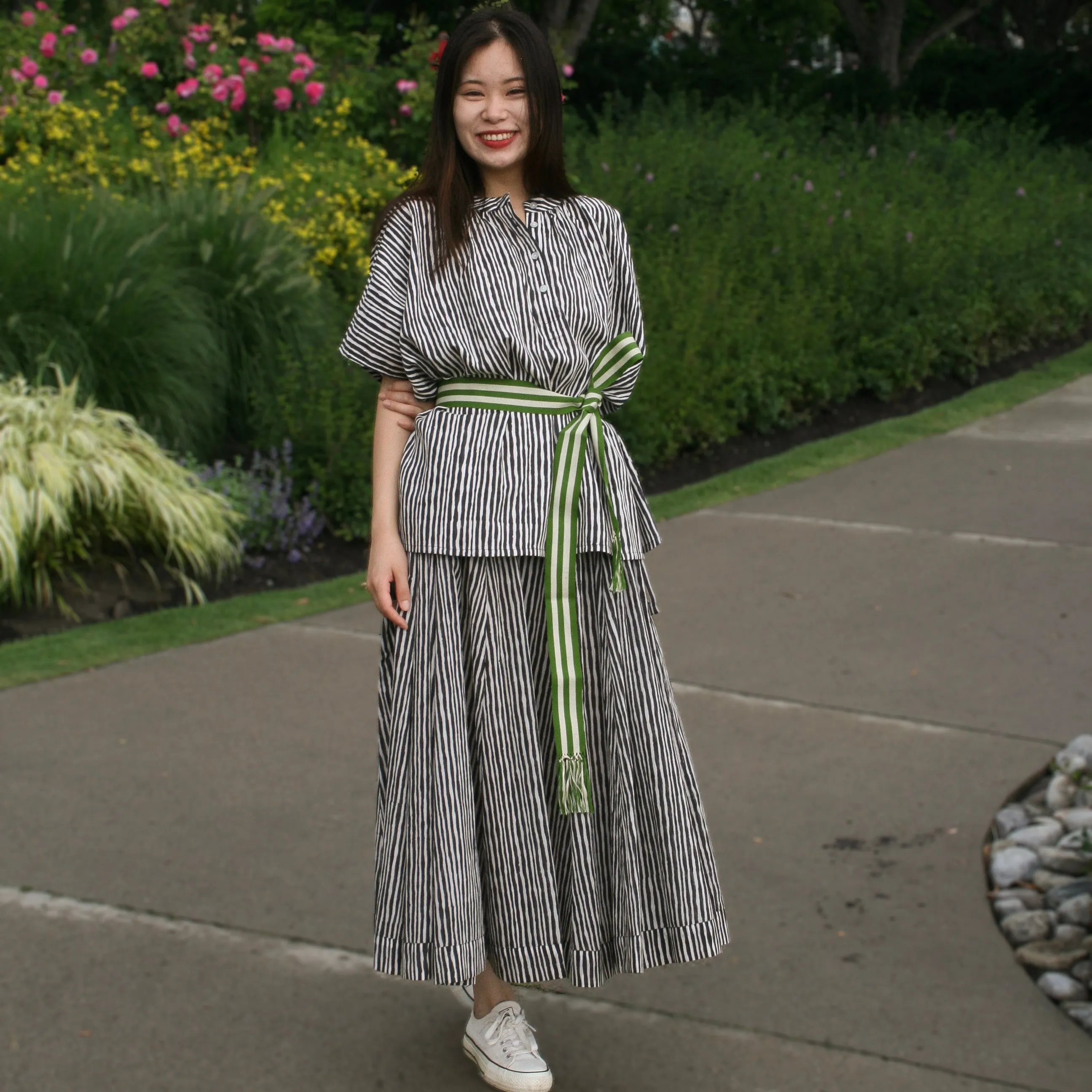 Vivian Skirt in Black and White Wavy Stripe