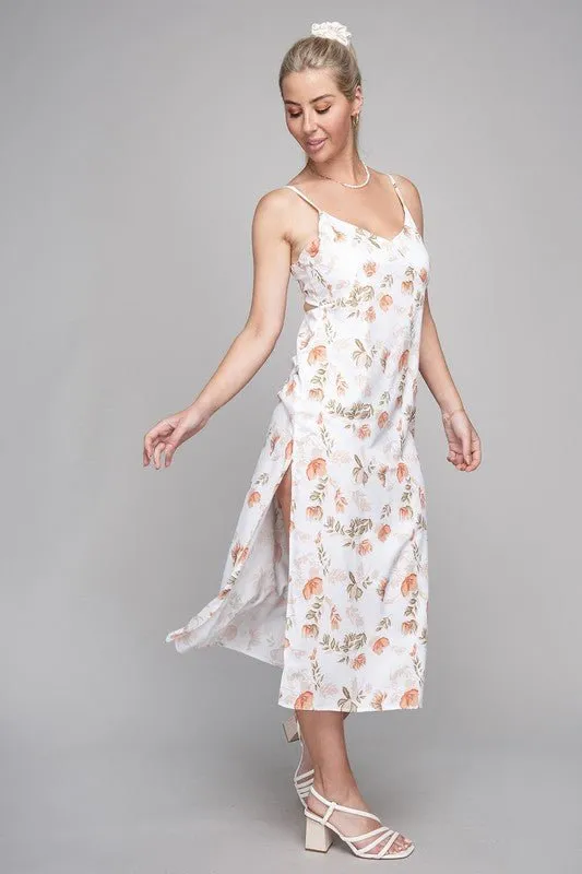 White Floral Dress Tied Backless Cami Style