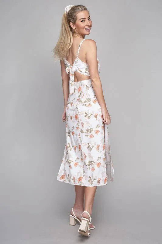 White Floral Dress Tied Backless Cami Style