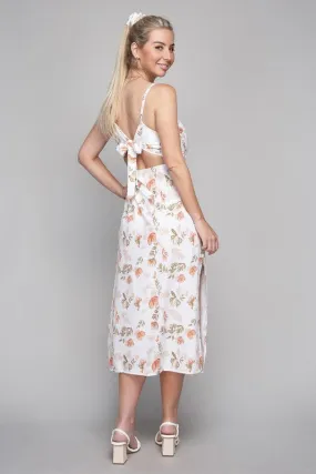 White Floral Dress Tied Backless Cami Style