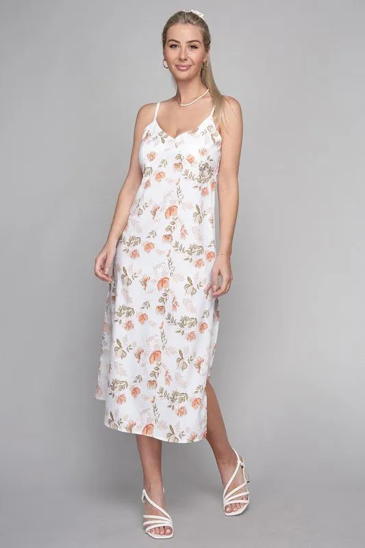 White Floral Dress Tied Backless Cami Style