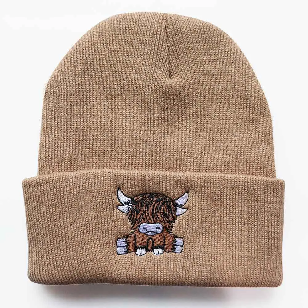 Wholesale Autumn/Winter Trendy Cartoon England Beef Embroidered Knitted Warm Hat