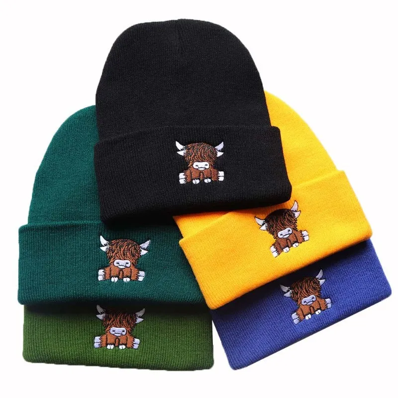 Wholesale Autumn/Winter Trendy Cartoon England Beef Embroidered Knitted Warm Hat