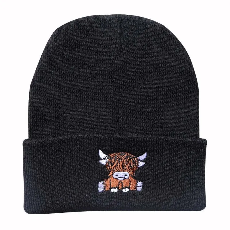 Wholesale Autumn/Winter Trendy Cartoon England Beef Embroidered Knitted Warm Hat