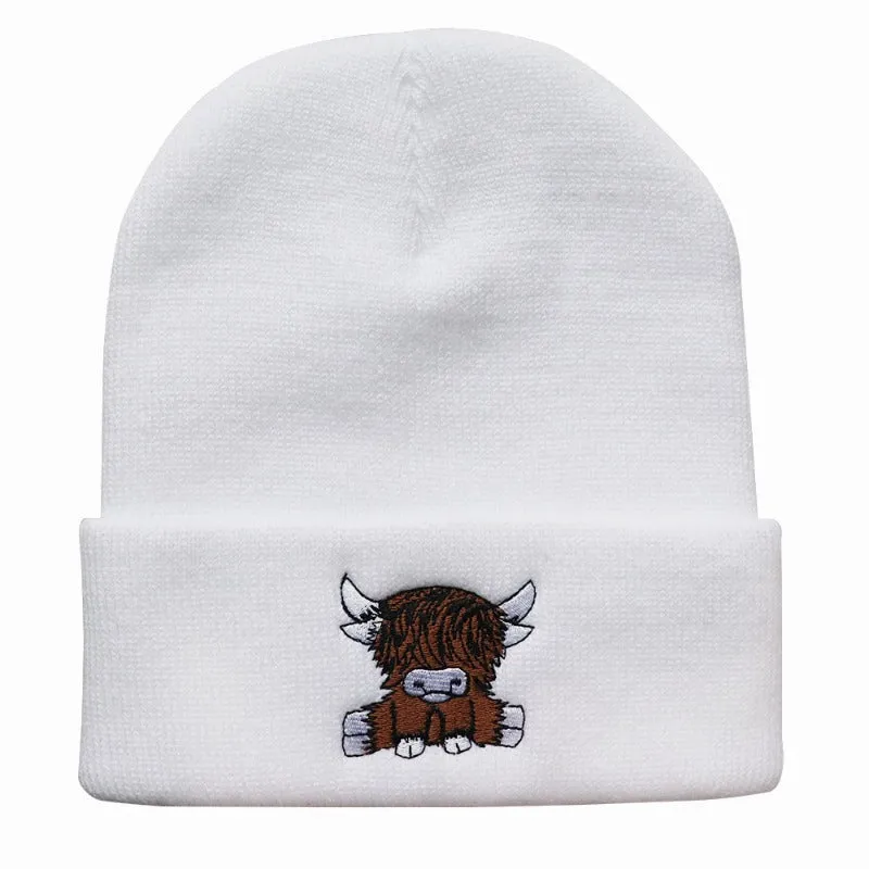 Wholesale Autumn/Winter Trendy Cartoon England Beef Embroidered Knitted Warm Hat