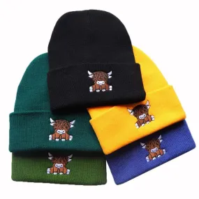 Wholesale Autumn/Winter Trendy Cartoon England Beef Embroidered Knitted Warm Hat