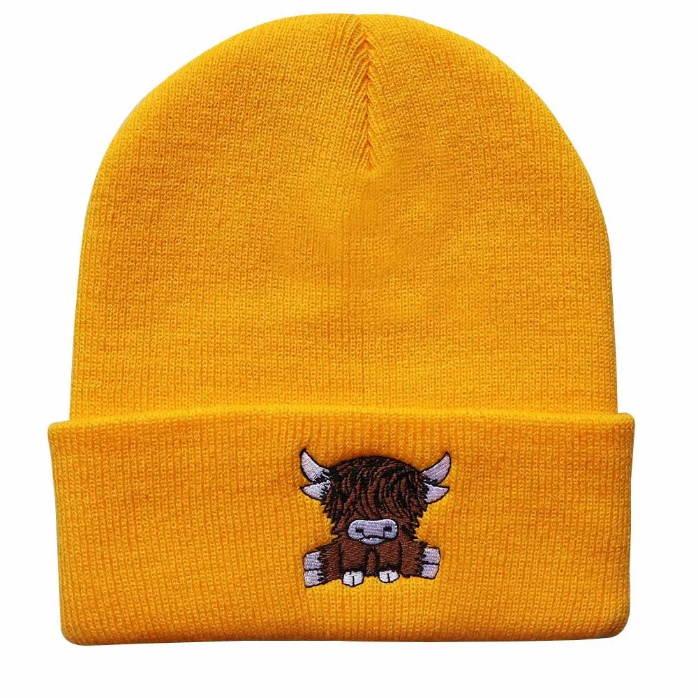 Wholesale Autumn/Winter Trendy Cartoon England Beef Embroidered Knitted Warm Hat