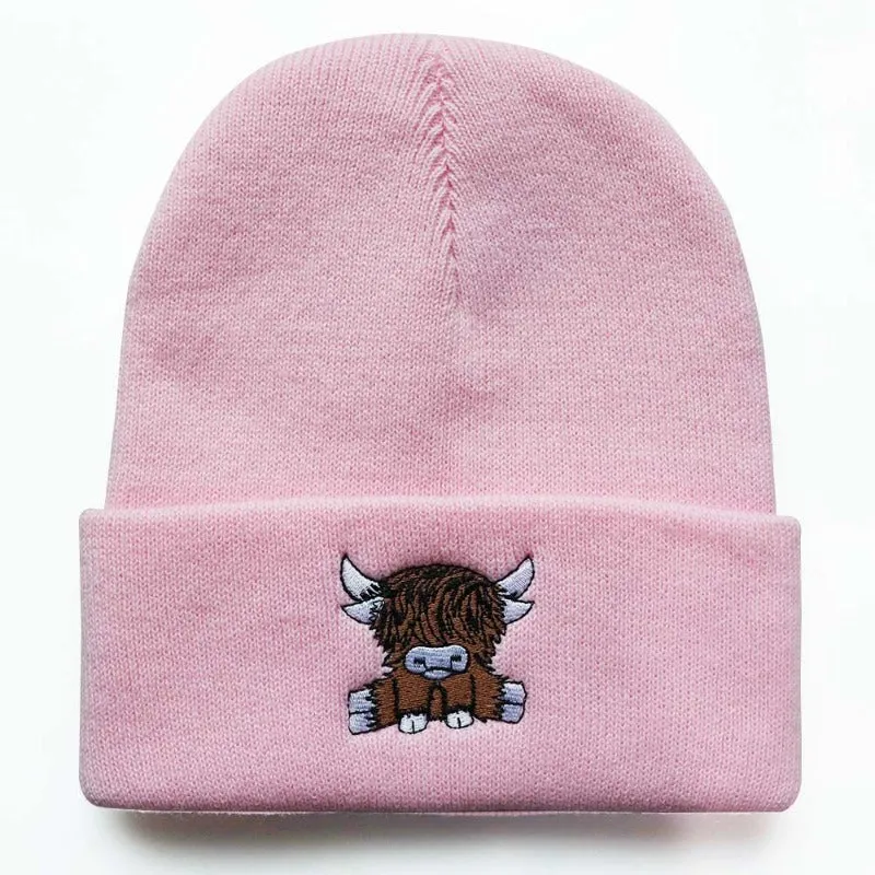 Wholesale Autumn/Winter Trendy Cartoon England Beef Embroidered Knitted Warm Hat