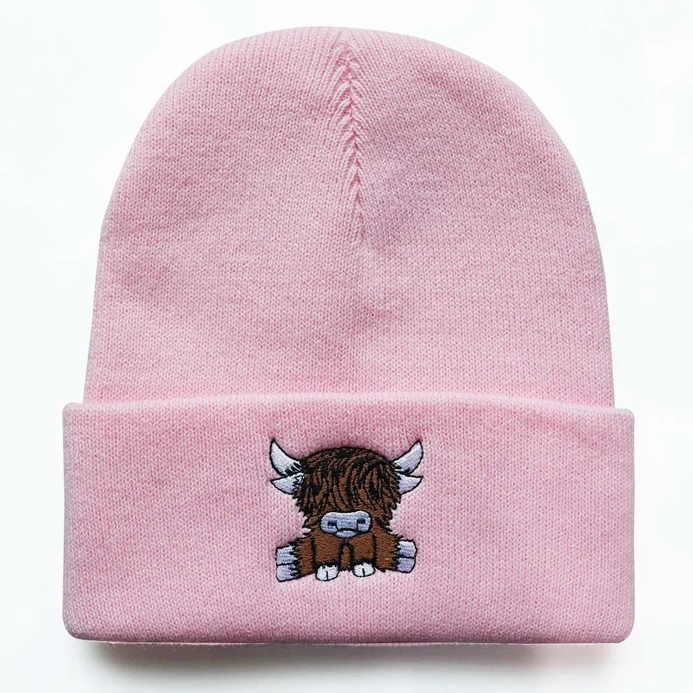 Wholesale Autumn/Winter Trendy Cartoon England Beef Embroidered Knitted Warm Hat