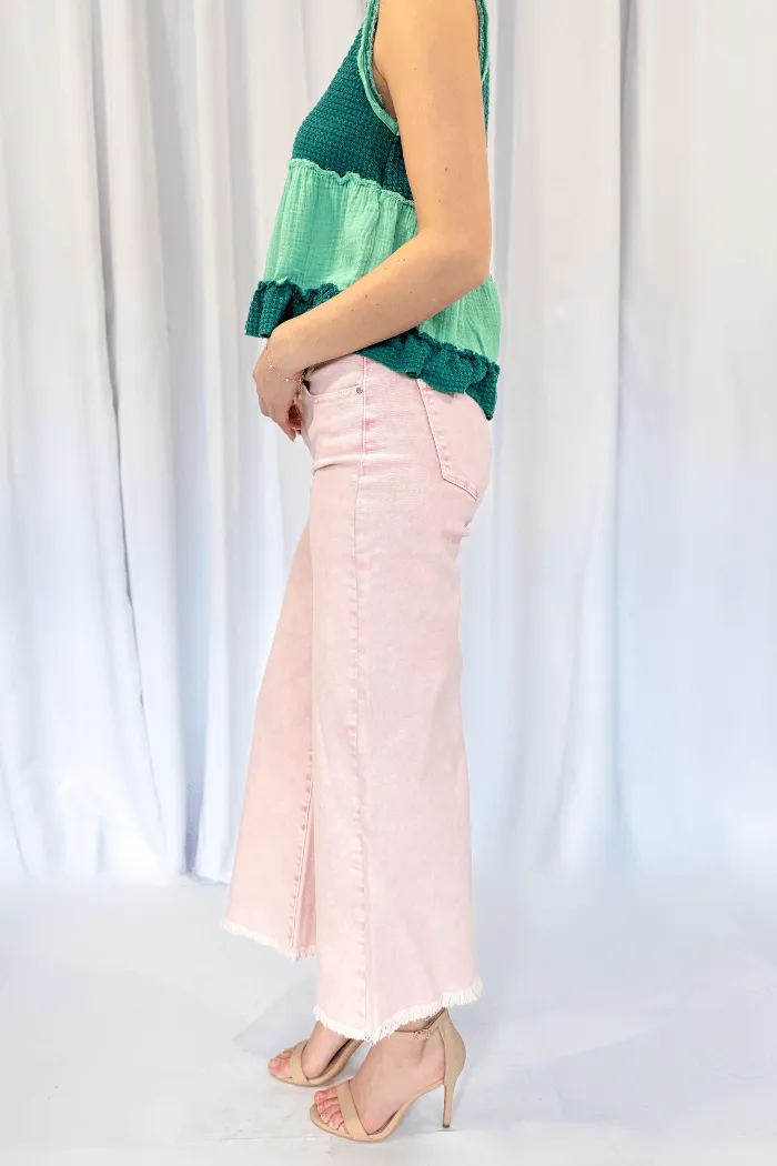 Wide Leg Crop Denim in Pink